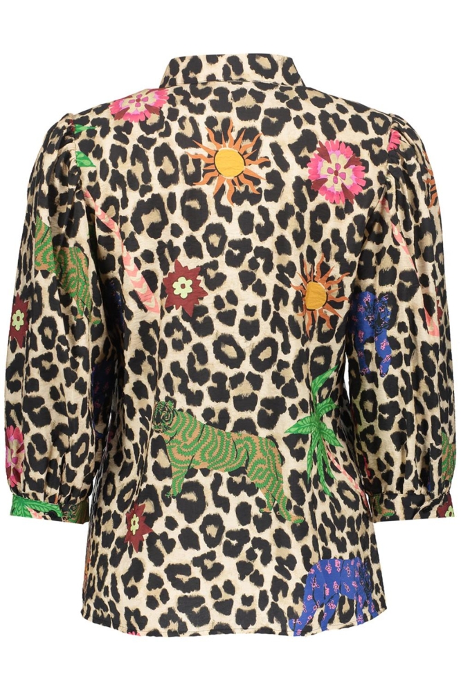 LEOPARD BLOUSE MET KLEURRIJKE DETAILS 53491 20 000720 SAND/GREEN/BLUE